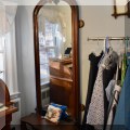 F48. Tall Victorian hall mirror with bench. 